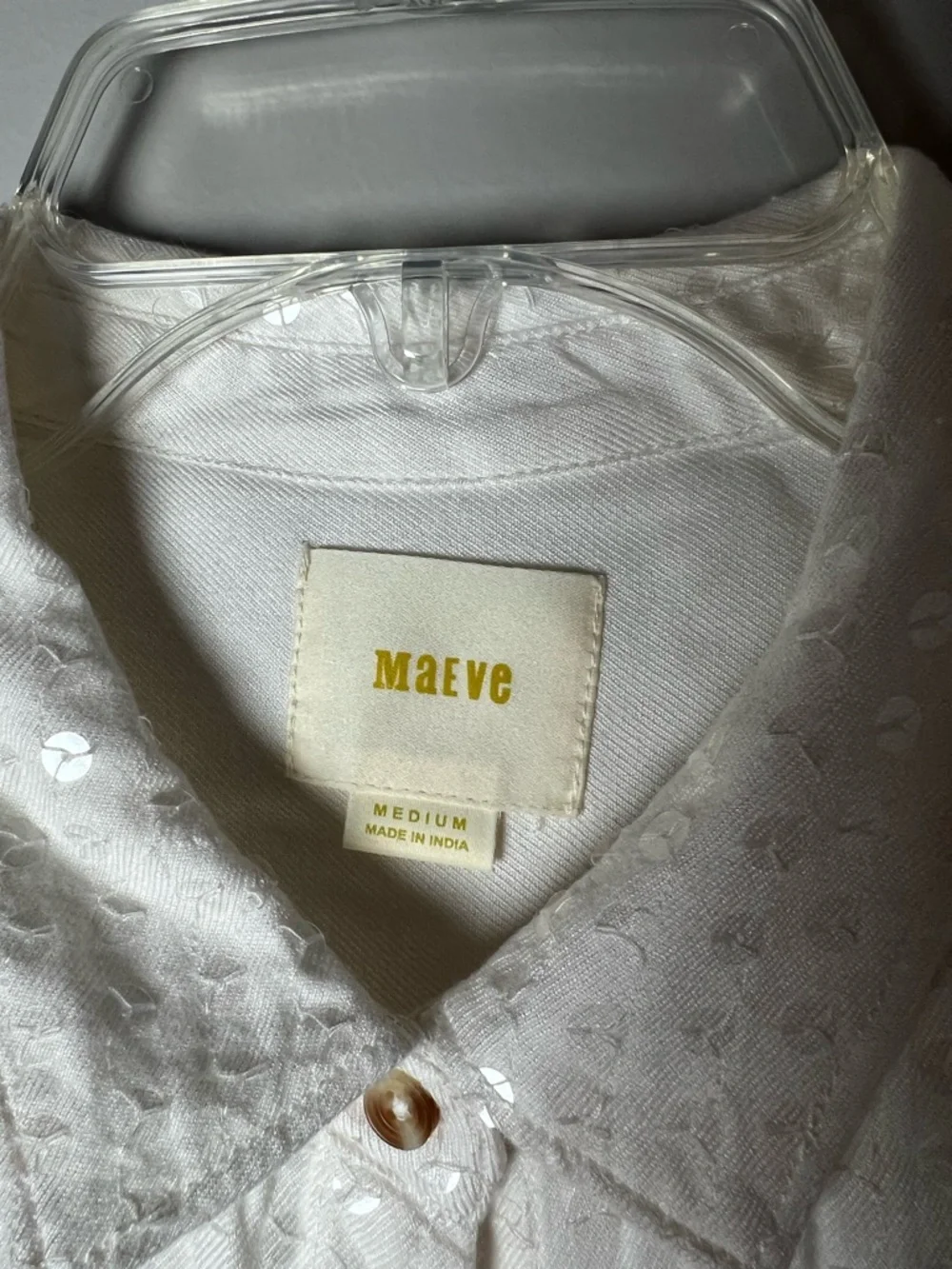Maeve Anthropologie White Sequin Button Down Shirt Party Bachelorette Sz M - Picture 4 of 7